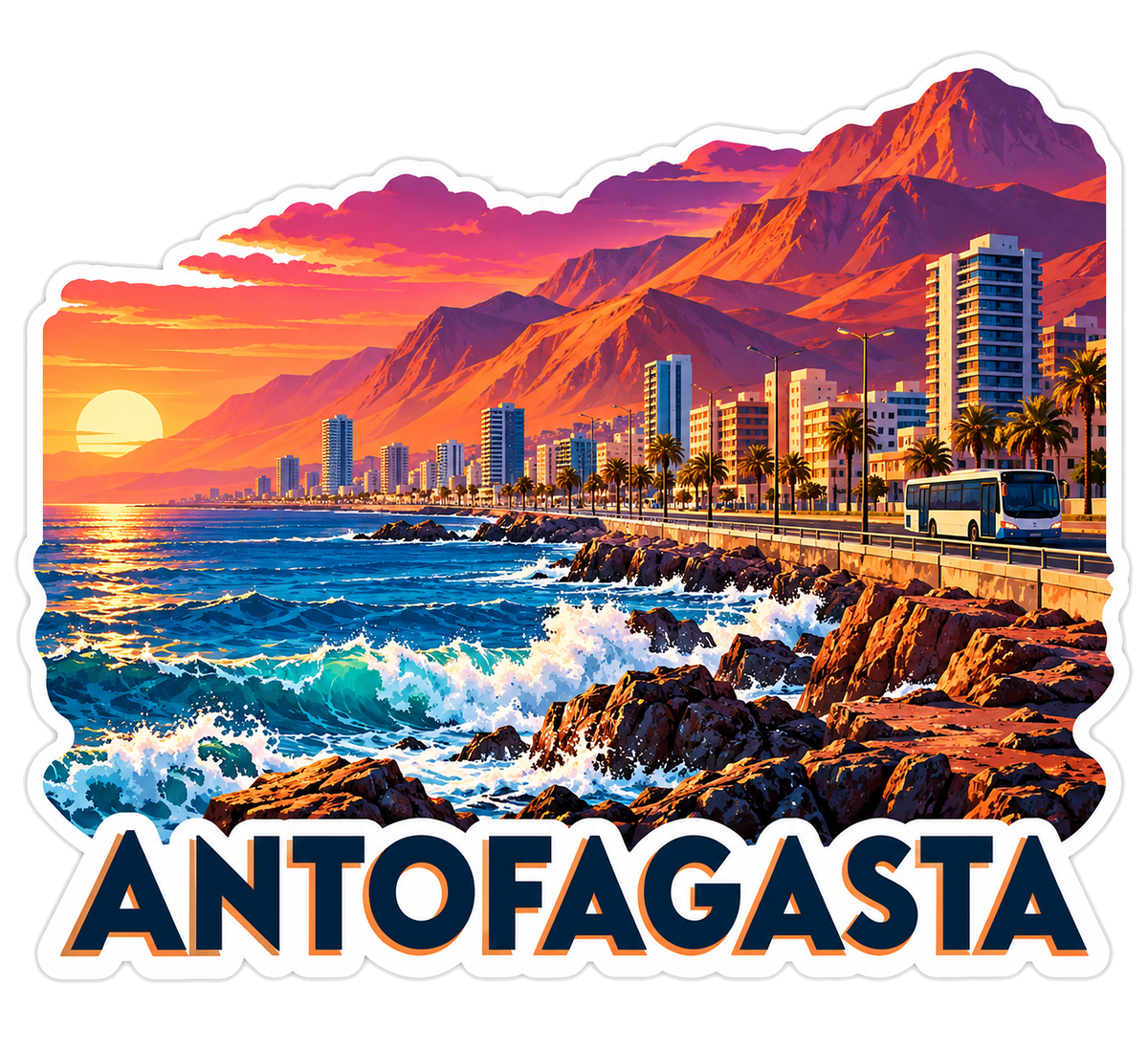Antofagasta Desert Coast Sunset Art Vinyl Decal Stickers