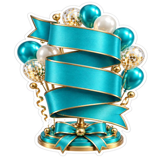 Teal Ribbon Banner With Pearl Balloons Art Vinyl Decal Stickers