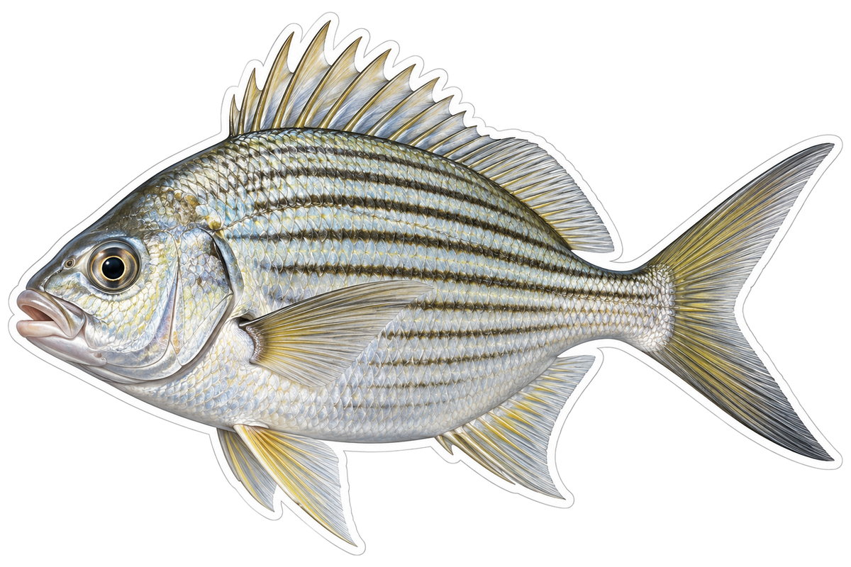 Silver Fish with Fine Dark Horizontal Lines Art Vinyl Decal Stickers