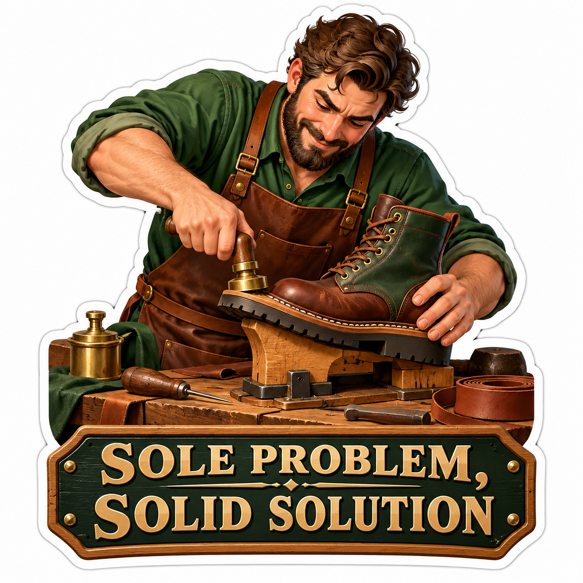 Cobbler Working on Brown Lace Up Boot Vinyl Decal Stickers