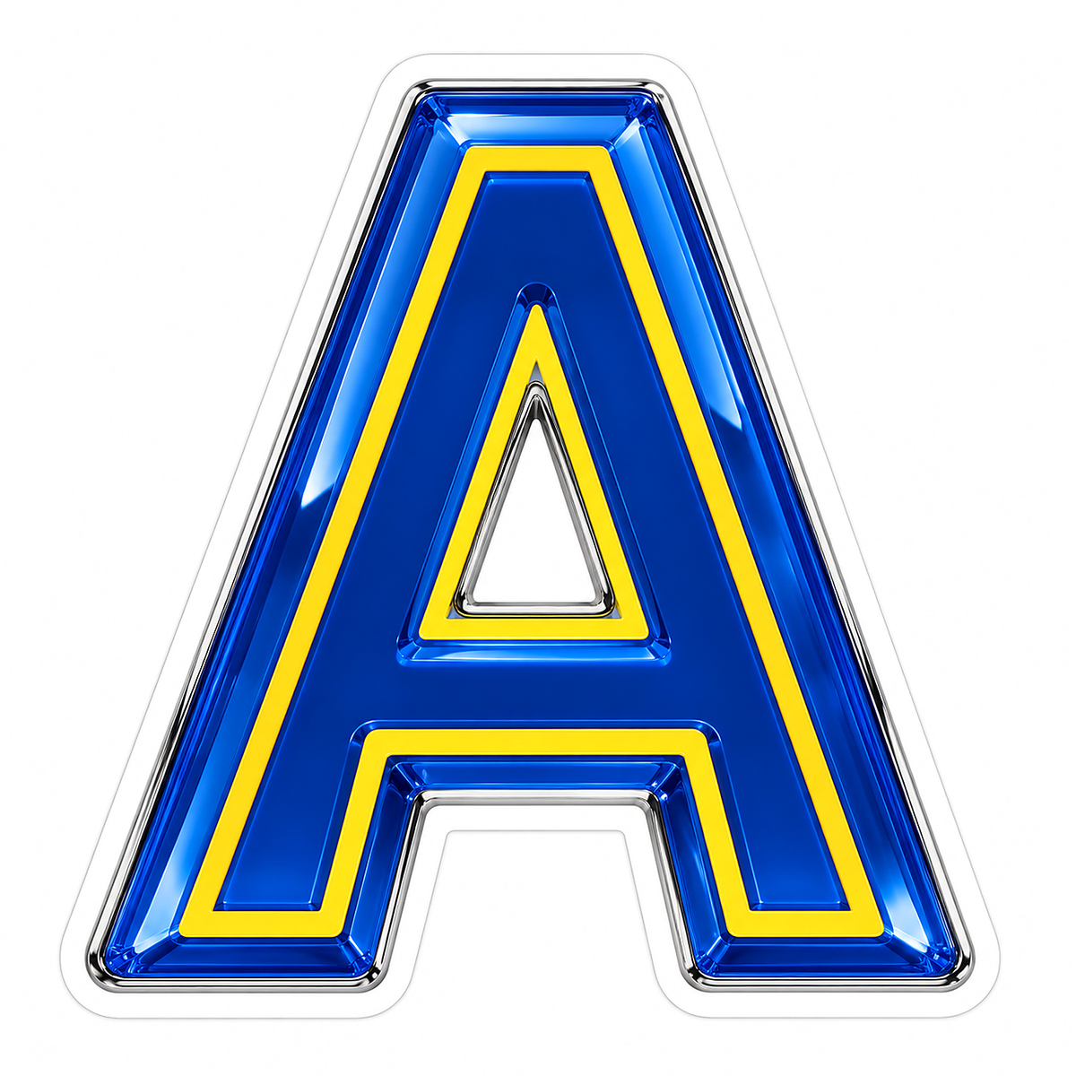 Sapphire Blue Letter A with Yellow Line Art Vinyl Decal Stickers