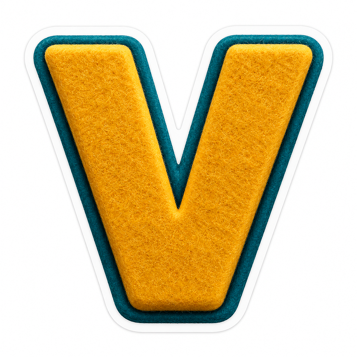 Mustard Felt Texture Teal Border Letter V Vinyl Decal Stickers