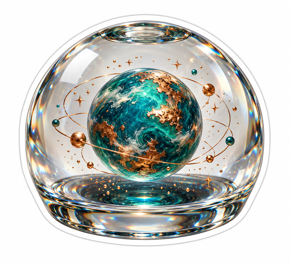 Glass Paperweight with Green Planet Orbits Vinyl Decal Stickers