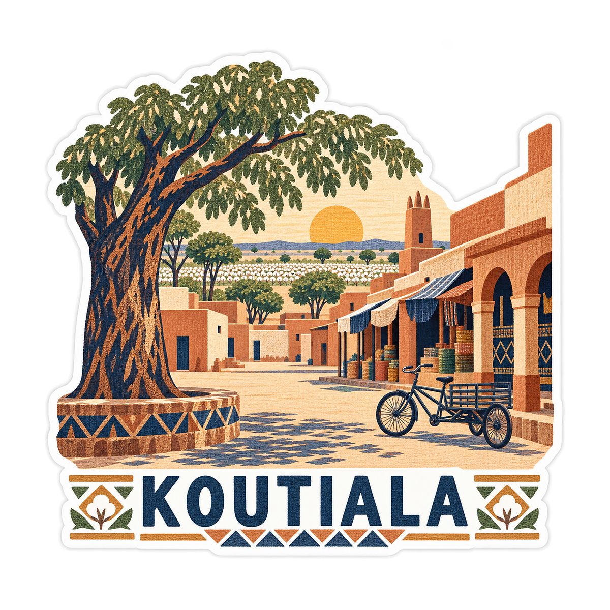 Koutiala Market Street and Tree Art Vinyl Decal Stickers