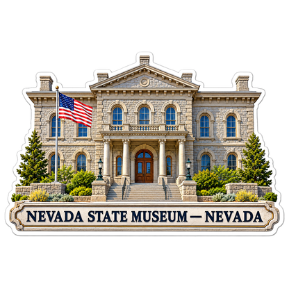 Nevada Museum Facade with American Flag Art Vinyl Decal Stickers