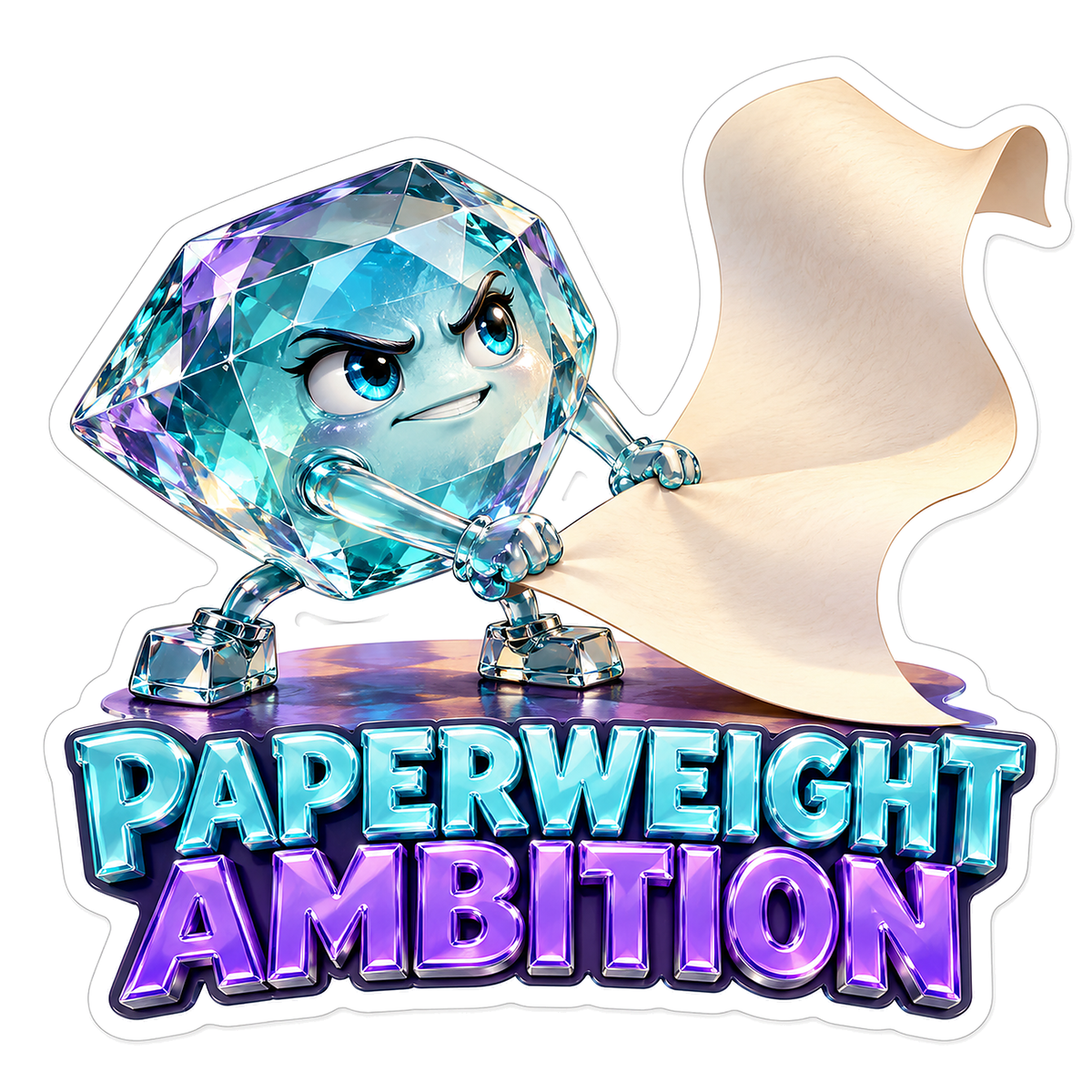 Blue Crystal Paperweight Holding Curling Paper Vinyl Decal Stickers