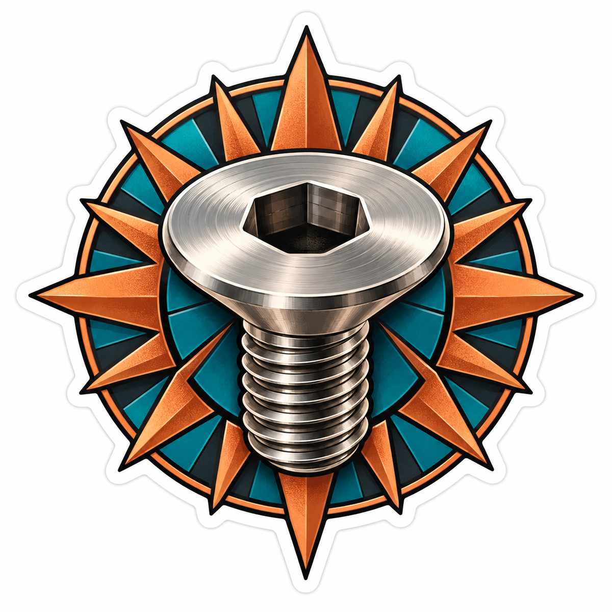 Silver Hex Socket Screw Orange Sunray Art Vinyl Decal Stickers