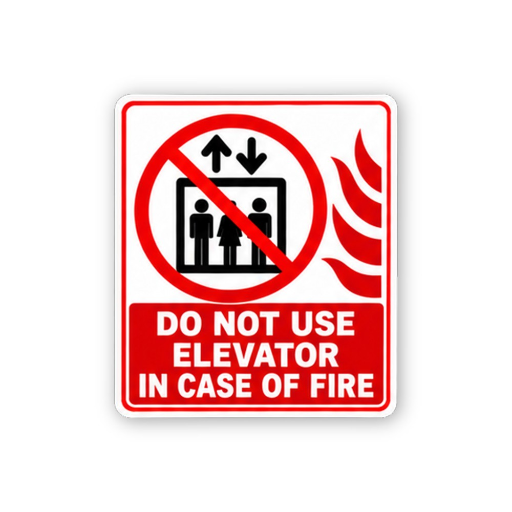 Red Crossed Elevator Fire Text Portrait Vinyl Decal Stickers