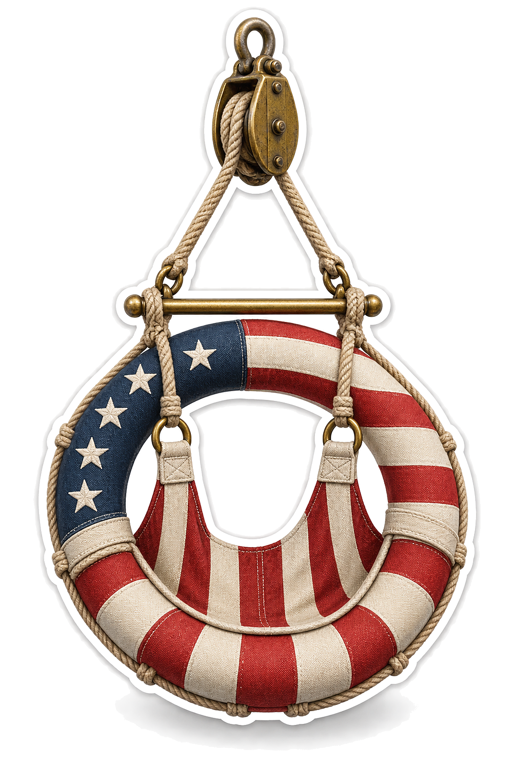 US Flag Buoy and Brass Pulley Art Vinyl Decal Stickers