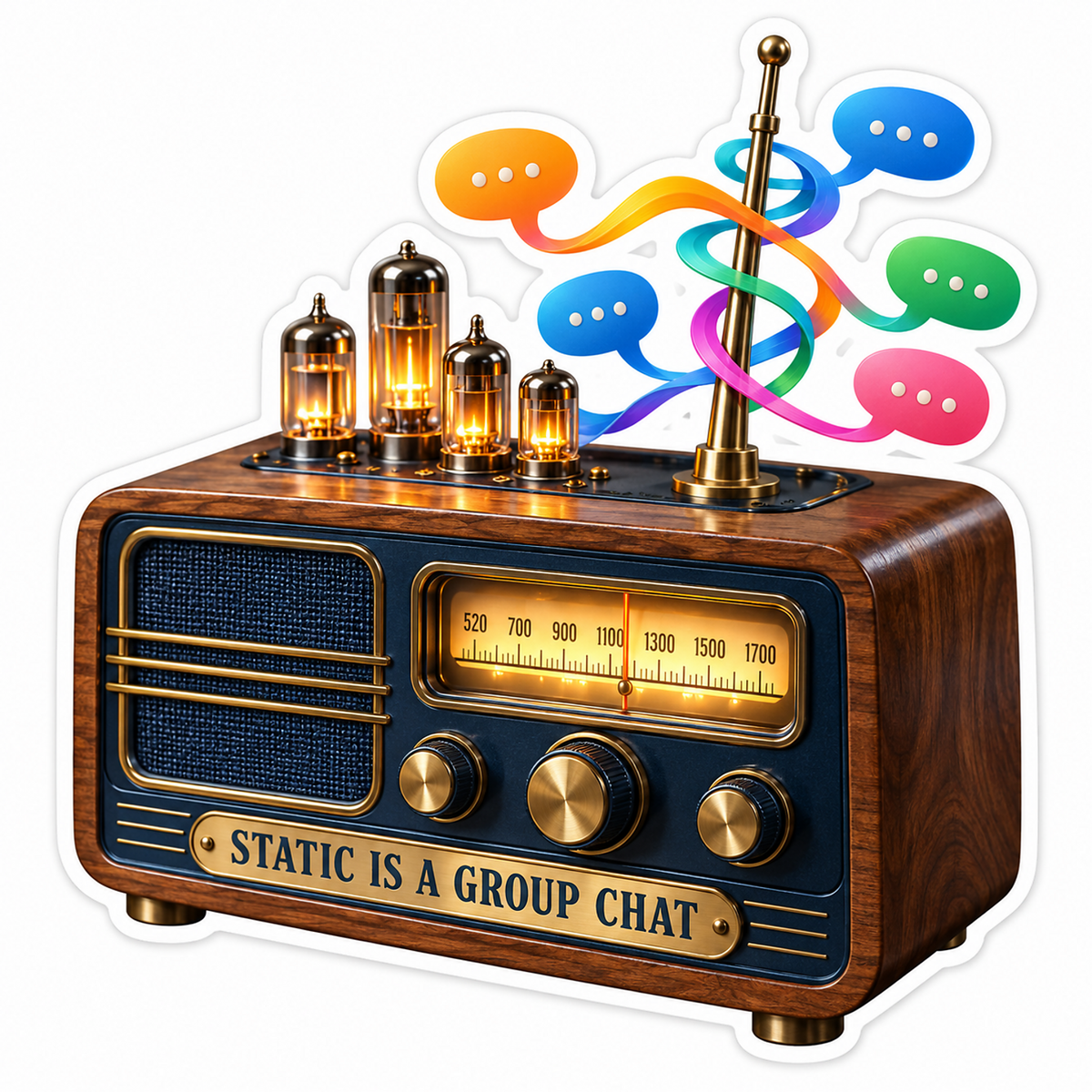 Wooden Radio with Colored Speech Bubbles Vinyl Decal Stickers
