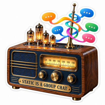Wooden Radio with Colored Speech Bubbles Vinyl Decal Stickers