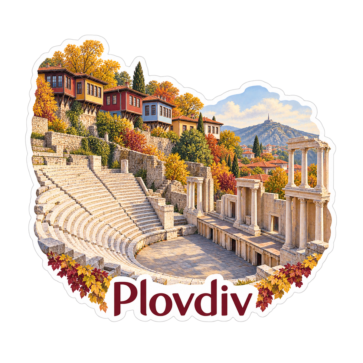 Plovdiv Ancient Theater Autumn Art Vinyl Decal Stickers
