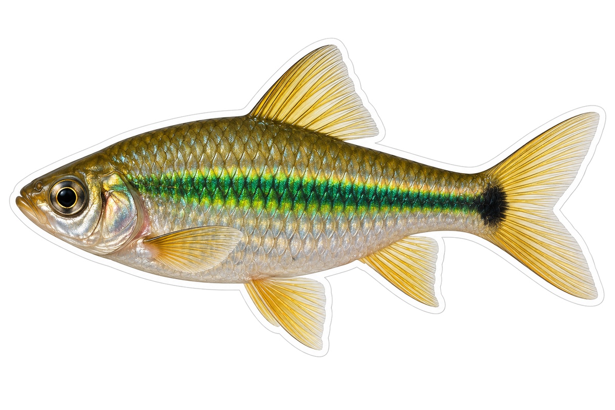 Gold Fish with Green Stripe and Tail Spot Art Vinyl Decal Stickers
