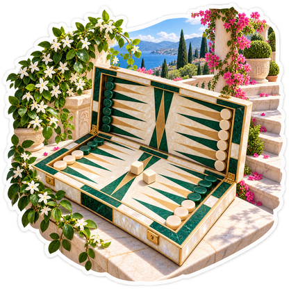 Green Backgammon Board on Flowered Terrace Vinyl Decal Stickers