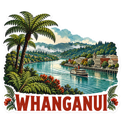Whanganui Riverboat and Tree Ferns Art Vinyl Decal Stickers