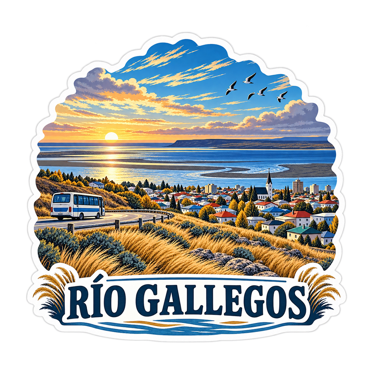 Rio Gallegos Estuary Sunrise Art Vinyl Decal Stickers