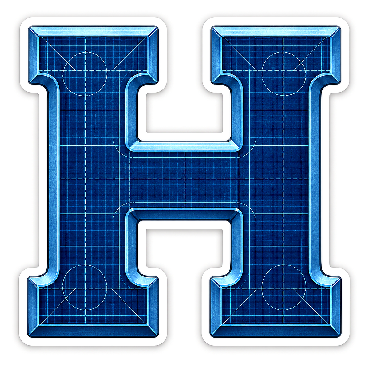 Navy Cyan Blueprint Block Letter H Vinyl Decal Stickers