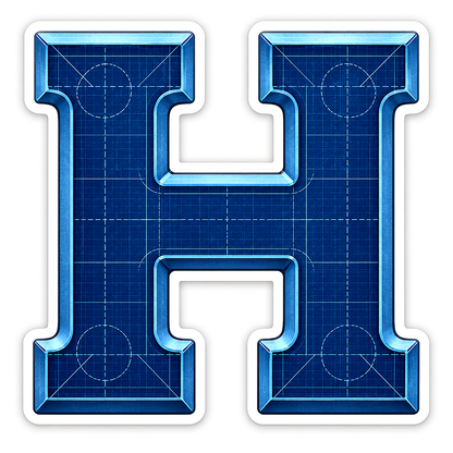 Navy Cyan Blueprint Block Letter H Vinyl Decal Stickers