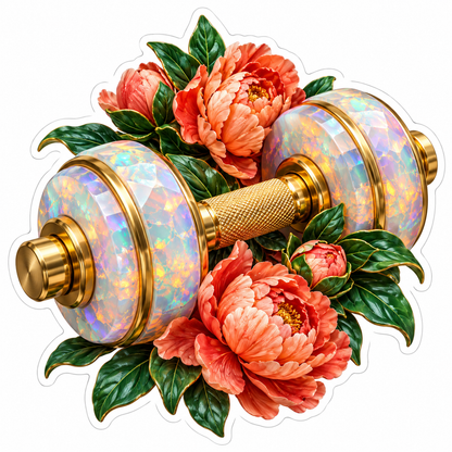 Opal Dumbbell with Coral Peony Flowers Vinyl Decal Stickers