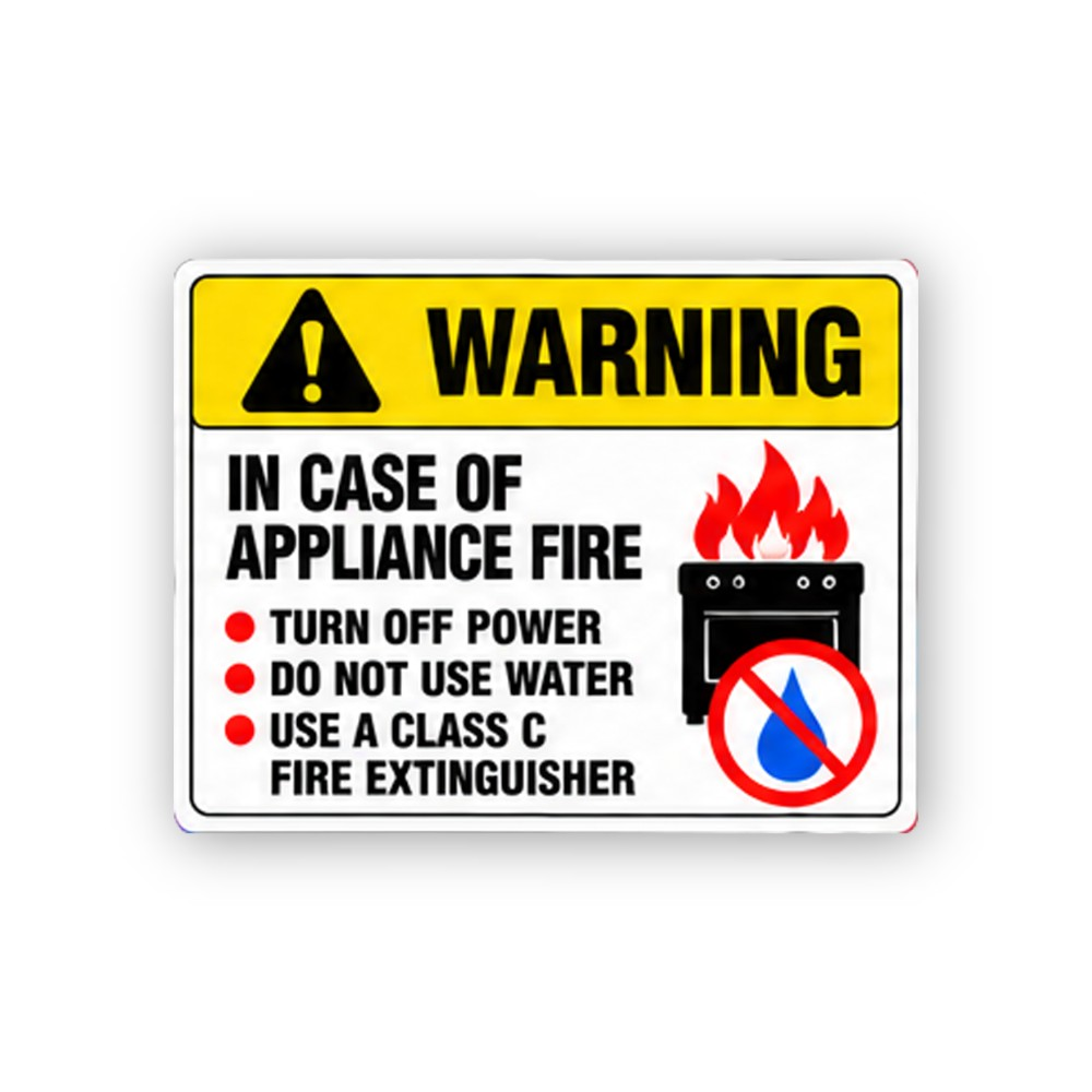 Yellow Warning Appliance Fire Stove Text Panel Vinyl Decal Stickers