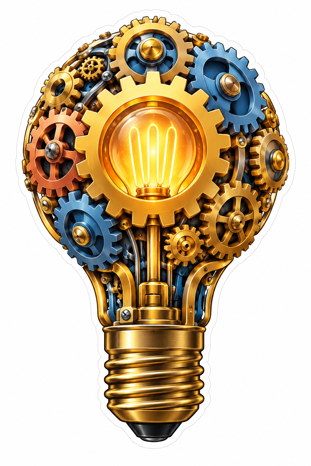 Gold Blue Gear Lightbulb Art Vinyl Decal Stickers