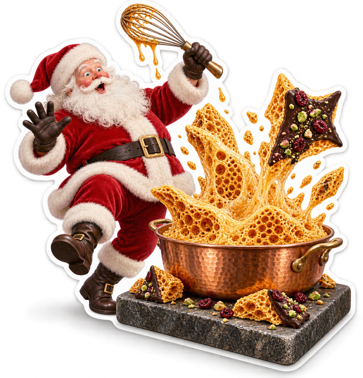 Santa Whisking Golden Honeycomb Candy Vinyl Decal Stickers