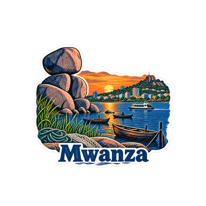 Mwanza Lake Boats and Granite Rocks Art Vinyl Decal Stickers