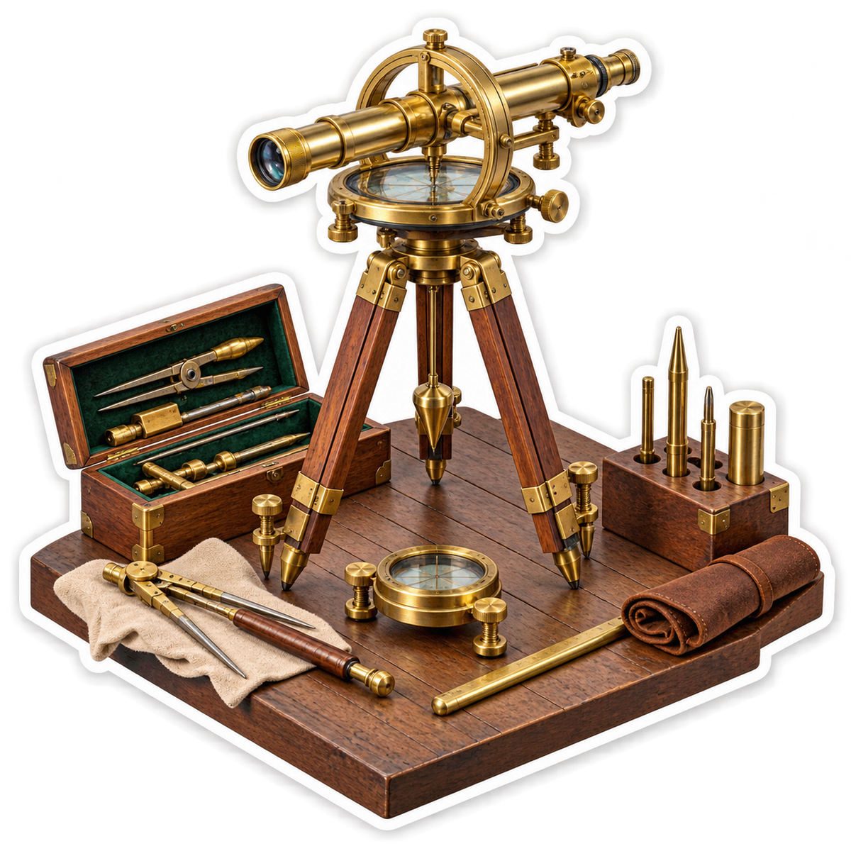 Brass Survey Telescope with Wooden Tripod Vinyl Decal Stickers