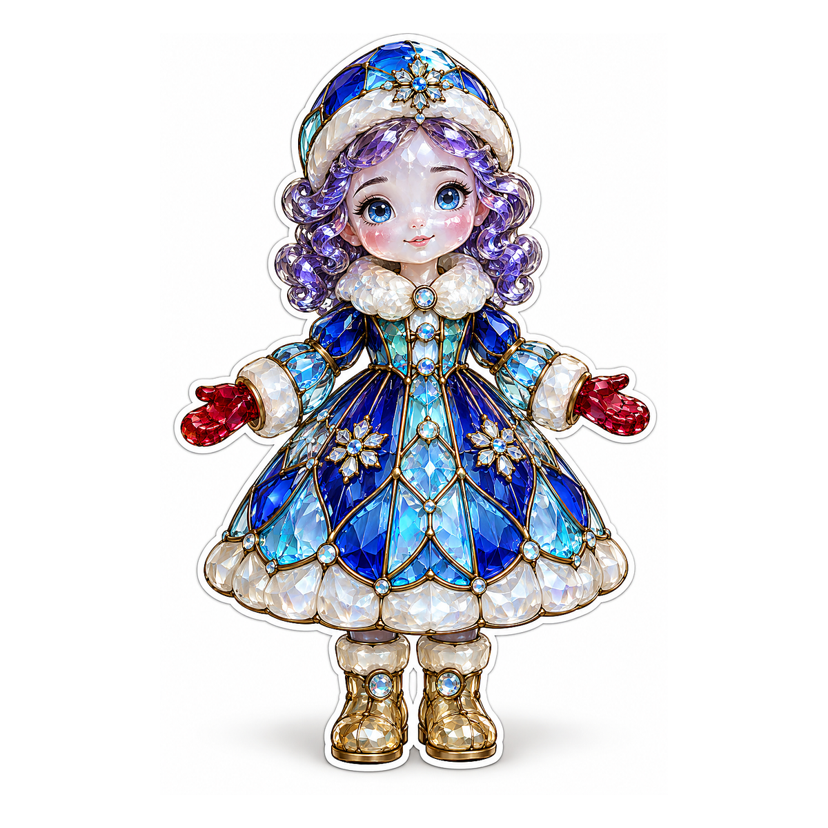 Purple Hair Doll in Blue Gem Winter Dress Art Vinyl Decal Stickers