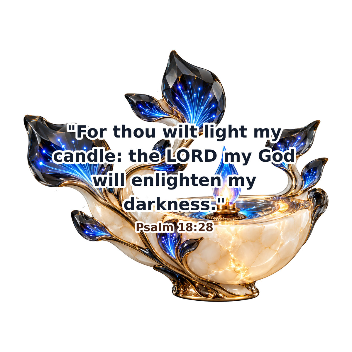 Ivory Blue Flame Lamp with Psalm Quote Art Vinyl Decal Stickers