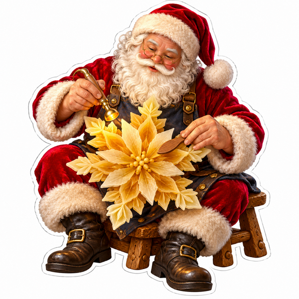 Santa Carving Layered Golden Wood Flower Vinyl Decal Stickers