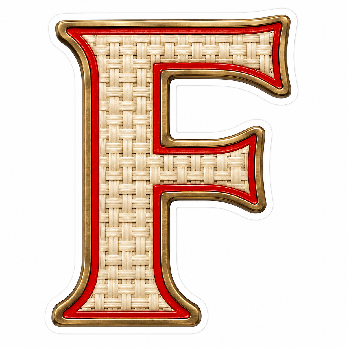 Ivory Woven Letter F with Red Trim Art Vinyl Decal Stickers