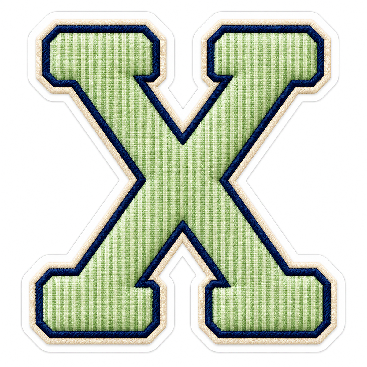 Pistachio Striped Letter X with Navy Stitching Vinyl Decal Stickers