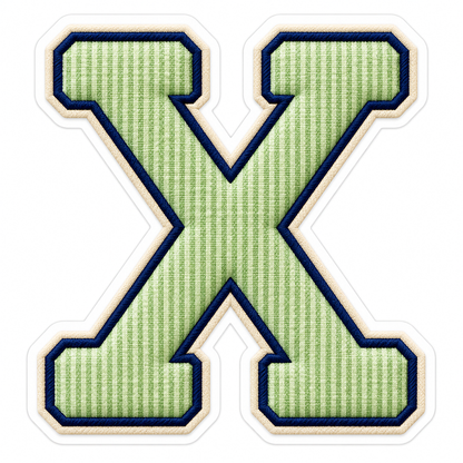 Pistachio Striped Letter X with Navy Stitching Vinyl Decal Stickers