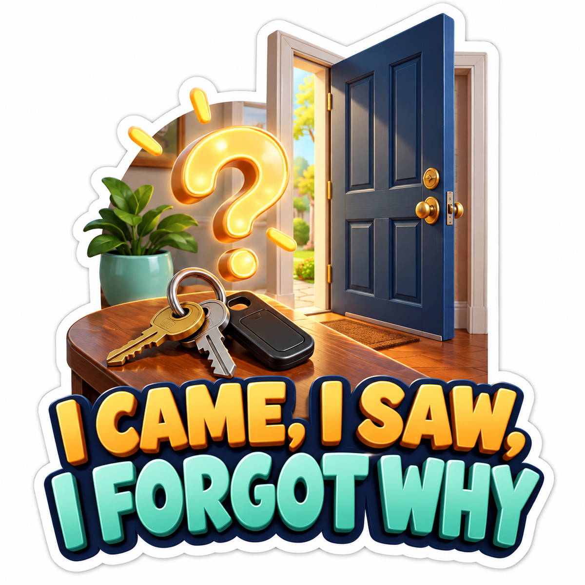 Blue Door Keys Forgot Why Humor Quote Vinyl Decal Stickers