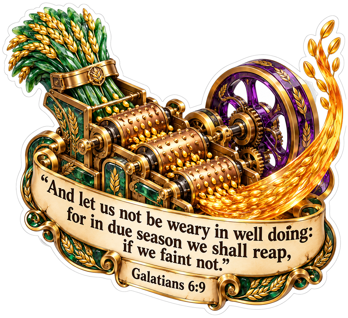 Golden Grain Rollers with Galatians Scroll Vinyl Decal Stickers
