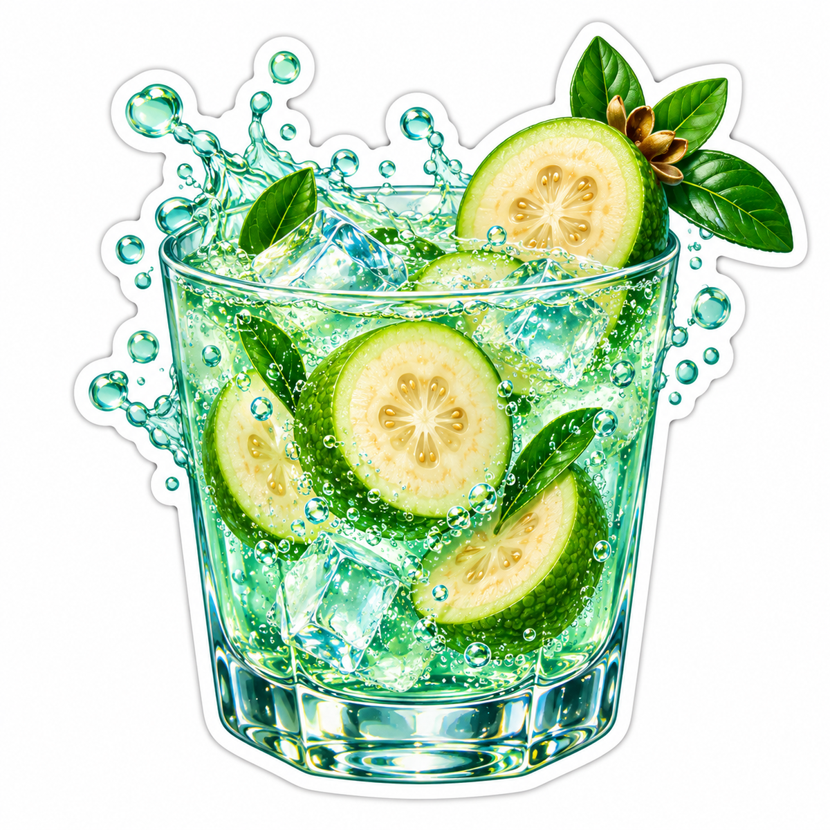 Feijoa Slices and Sparkling Green Drink Art Vinyl Decal Stickers