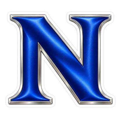 Royal Blue Satin Silver Border Letter N Vinyl Decal Stickers