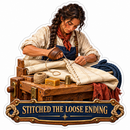 Sailmaker Stitching Canvas at Wooden Bench Art Vinyl Decal Stickers