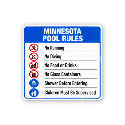 Blue Minnesota Pool Rules Six Row Panel Vinyl Decal Stickers