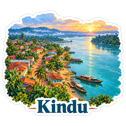 Kindu River Boats Tropical Sunset Art Vinyl Decal Stickers