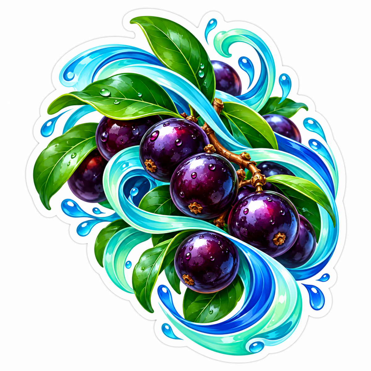 Purple Berries Blue Water Swirl Art Vinyl Decal Stickers