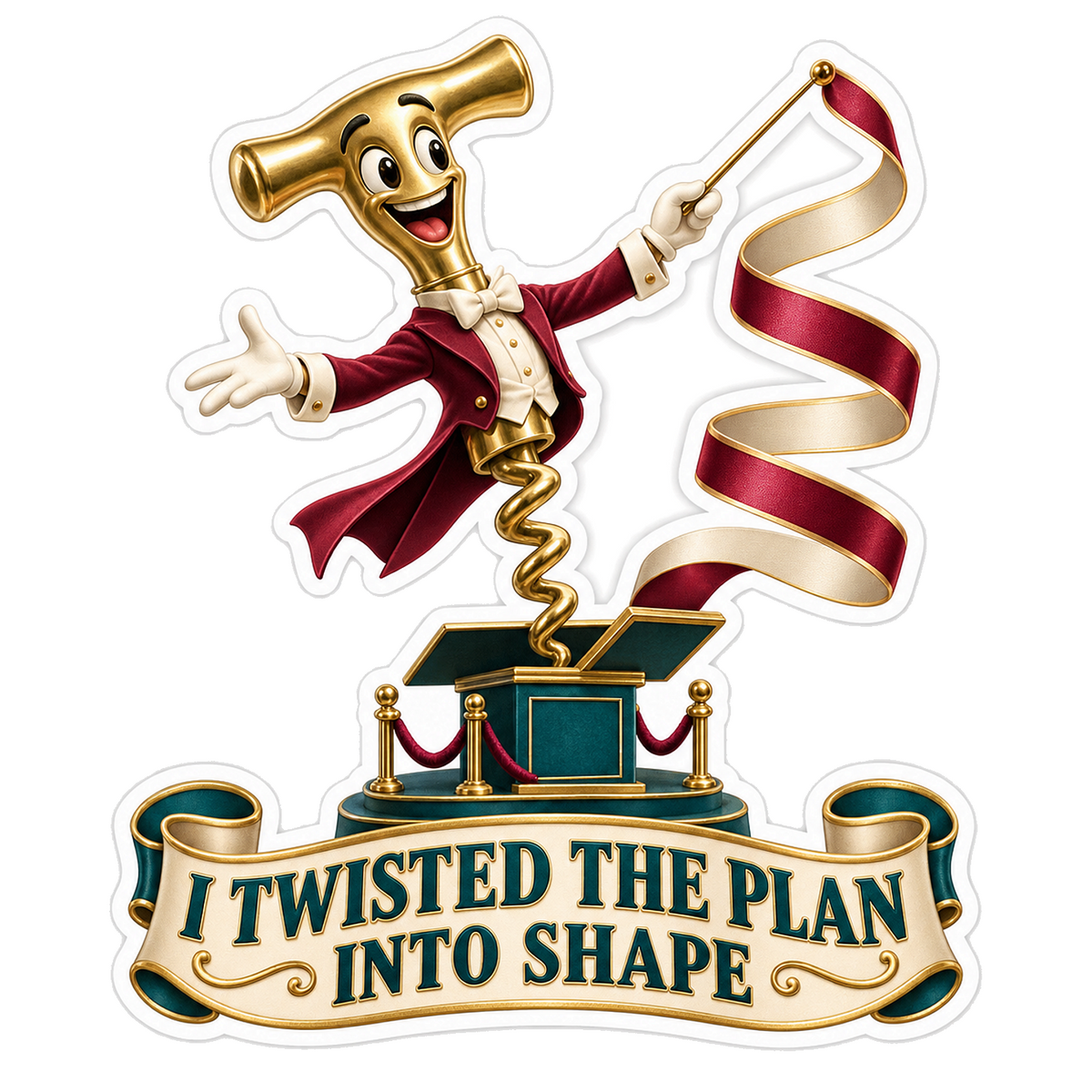 Golden Corkscrew Character with Ribbon Vinyl Decal Stickers