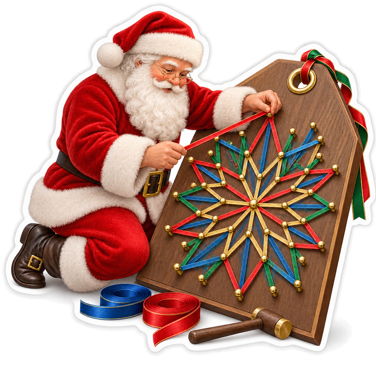 Santa Making Ribbon Star Board Art Vinyl Decal Stickers