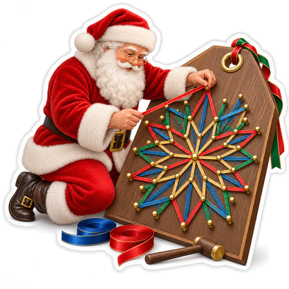 Santa Making Ribbon Star Board Art Vinyl Decal Stickers