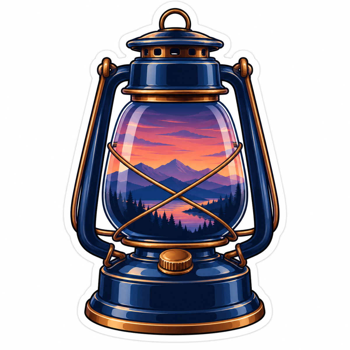 Navy Lantern Mountain Twilight Scene Art Vinyl Decal Stickers