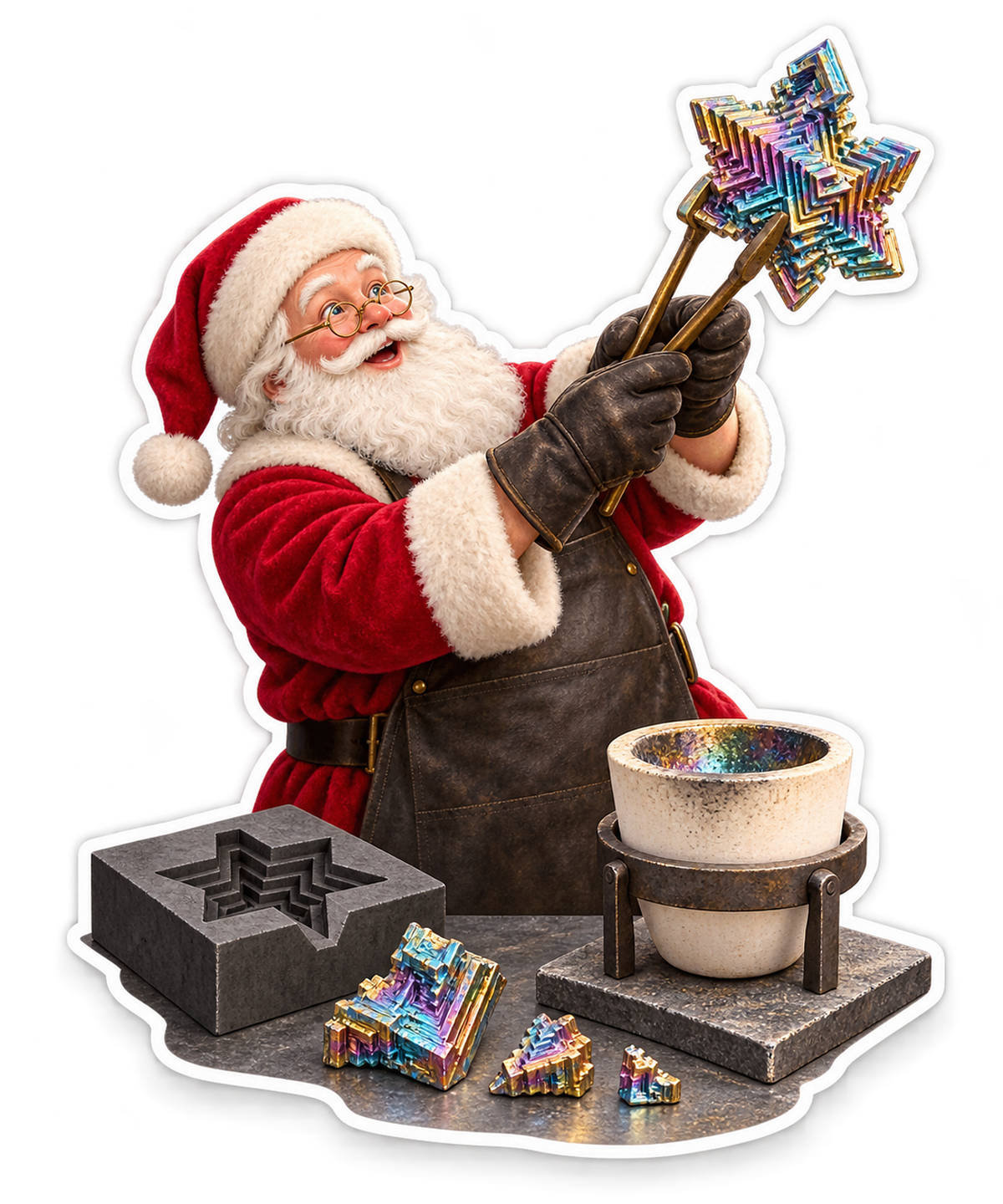 Santa Lifting Rainbow Crystal Star Art Vinyl Decal Stickers