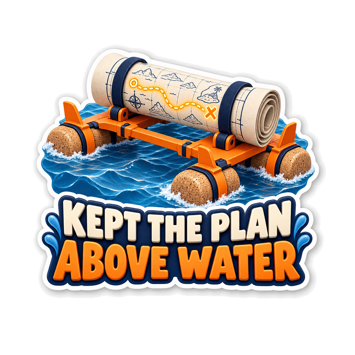 Rolled Map on Raft in Blue Water Art Vinyl Decal Stickers