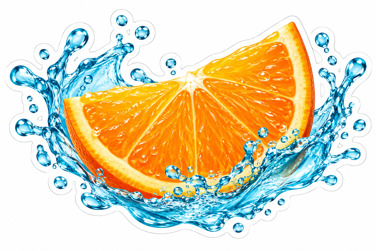Orange Slice in Splashing Blue Water Vinyl Decal Stickers