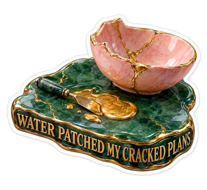 Pink Gold Repaired Bowl on Green Stone Art Vinyl Decal Stickers